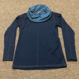 Women's Ibex Blue Dyad Cowl Neck Pullover Merino Wool Sweater Sweatshirt Sz M